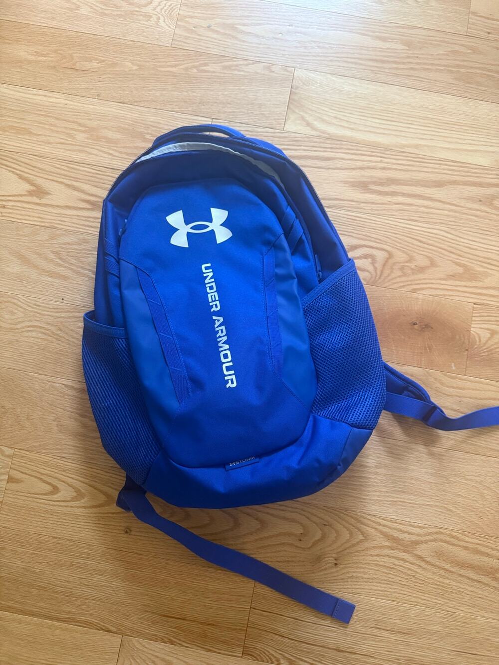 Royal Blue Under Armour Hustle 6.0 Backpack White Logo